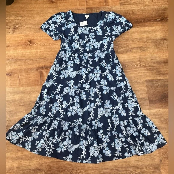 NWT J Crew tiered‎ floral dress size 14 puff sleeves cotton babydoll ornate - Picture 6 of 14